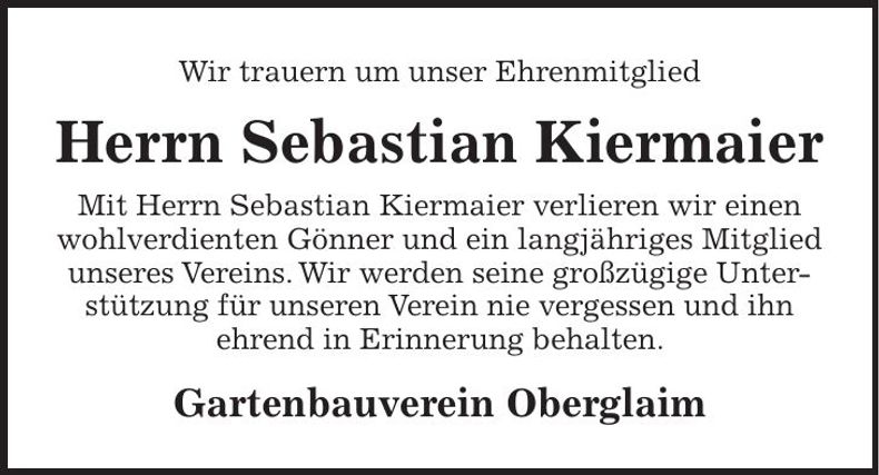Traueranzeige Sebastian Kiermaier