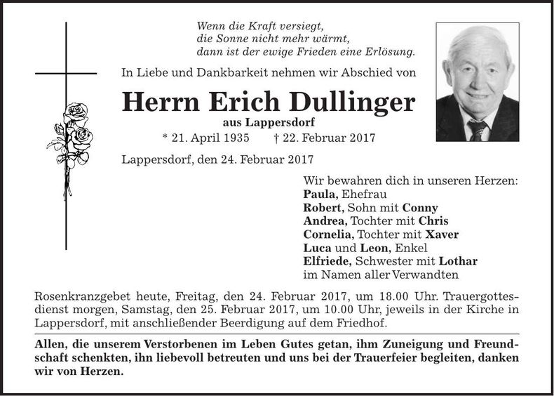 Traueranzeige Erich Dullinger