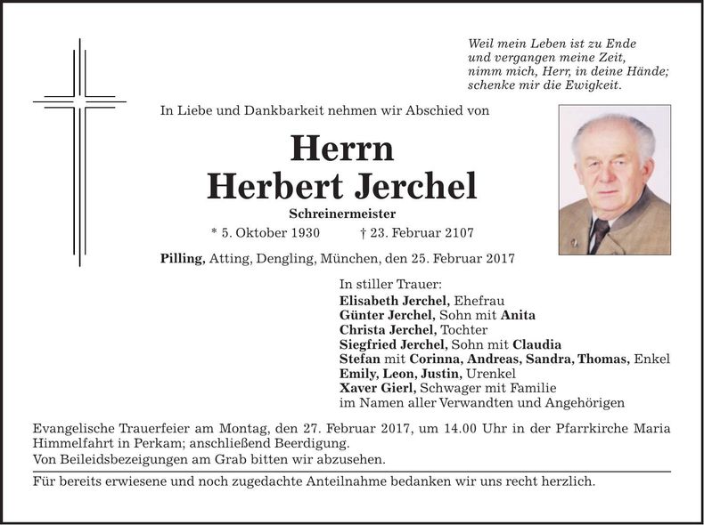 Traueranzeige Herbert Jerchel