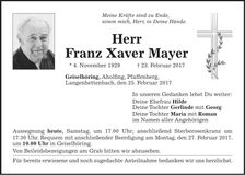 Traueranzeige Franz Xaver Mayer