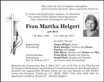 Traueranzeige Helgert Martha