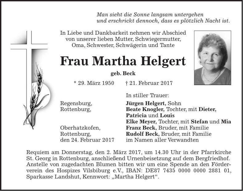 Traueranzeige Helgert Martha