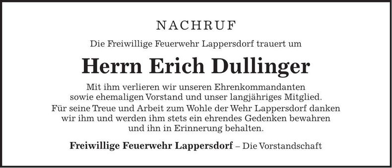 Traueranzeige Erich Dullinger