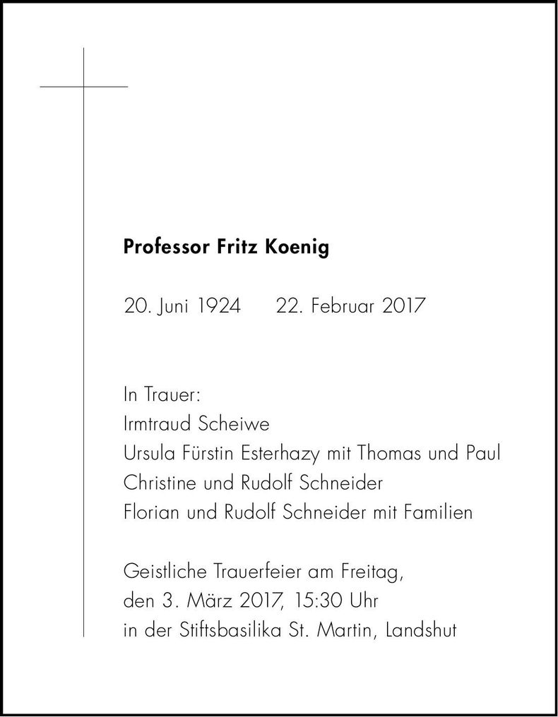 Traueranzeige Fritz Koenig