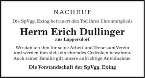 Traueranzeige Erich Dullinger