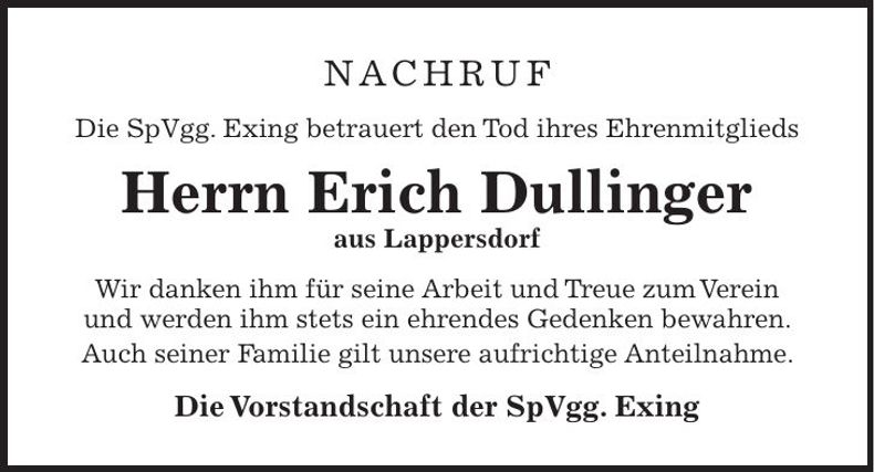 Traueranzeige Erich Dullinger