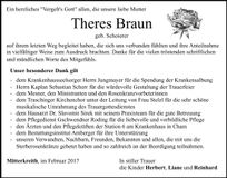 Traueranzeige Theres Braun