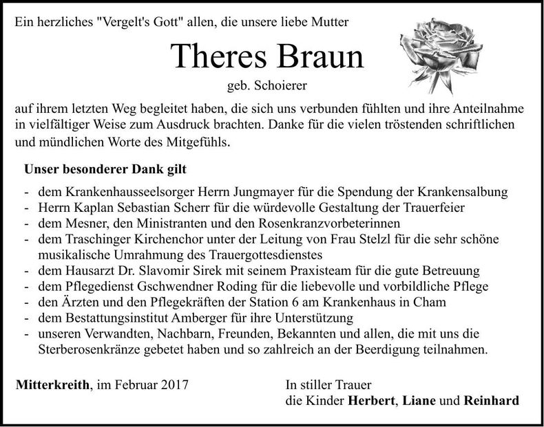 Traueranzeige Theres Braun