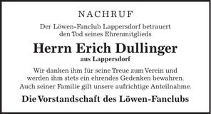 Traueranzeige Erich Dullinger