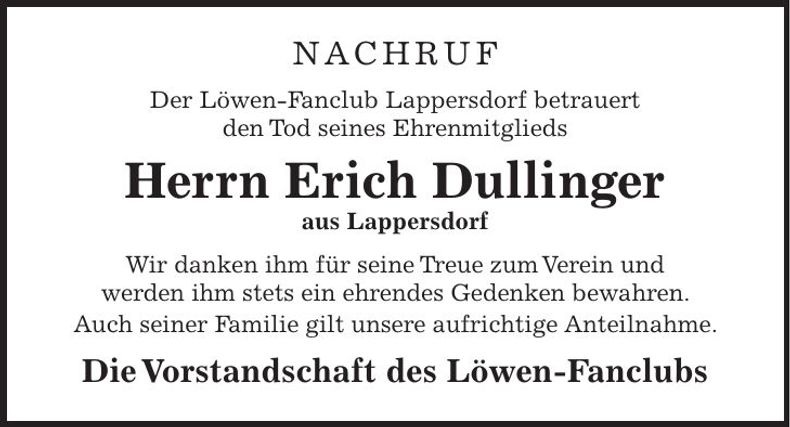 Traueranzeige Erich Dullinger