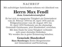 Traueranzeige Max Fendl