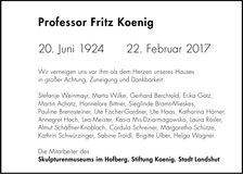 Traueranzeige Fritz Koenig