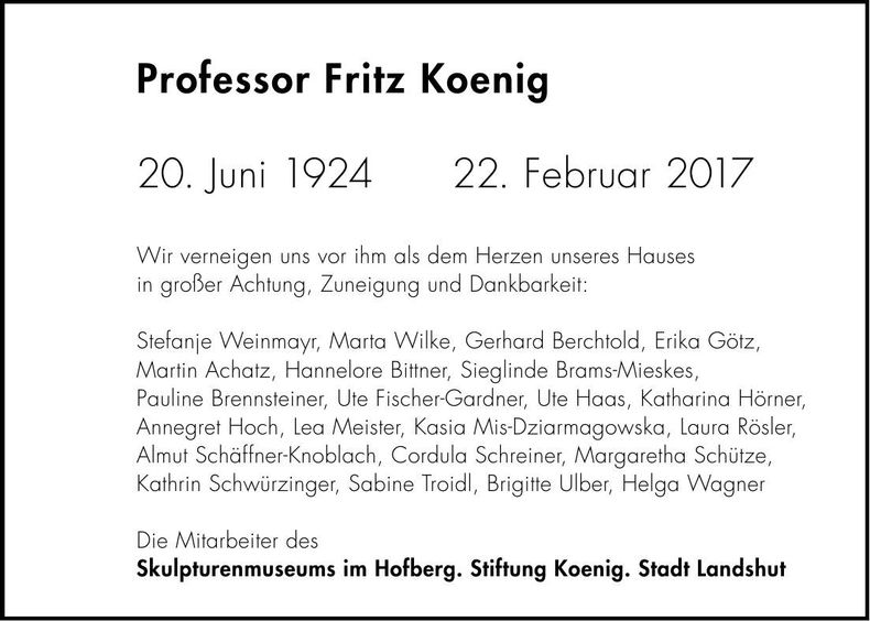 Traueranzeige Fritz Koenig