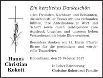Traueranzeige Hanns Christian Kokott