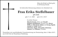 Traueranzeige Erika Steffelbauer