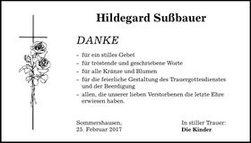 Traueranzeige Hildegard Sußbauer