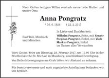 Traueranzeige Anna Pongratz