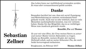 Traueranzeige Sebastian Zellner