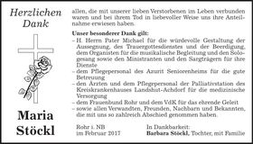 Traueranzeige Maria Stöckl