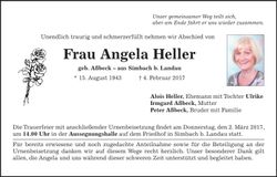 Traueranzeige Angela Heller