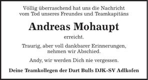Traueranzeige Andreas Mohaupt