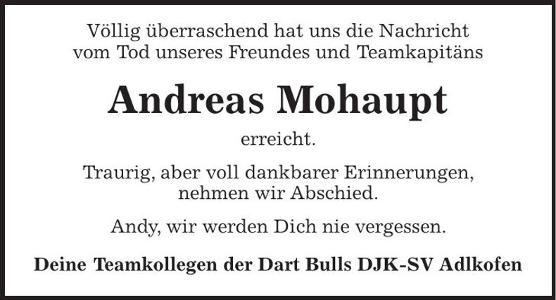 Traueranzeige Andreas Mohaupt