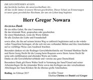 Traueranzeige Gregor Nowara