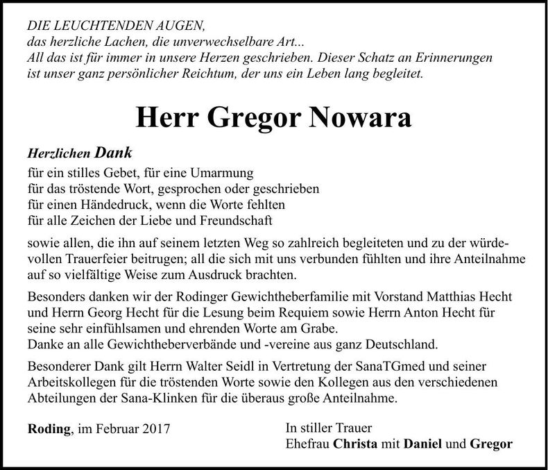 Traueranzeige Gregor Nowara