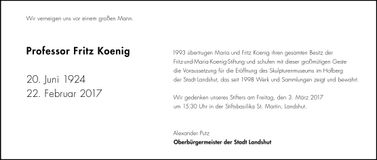 Traueranzeige Fritz Koenig