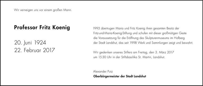 Traueranzeige Fritz Koenig