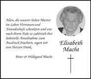 Traueranzeige Elisabeth Macht