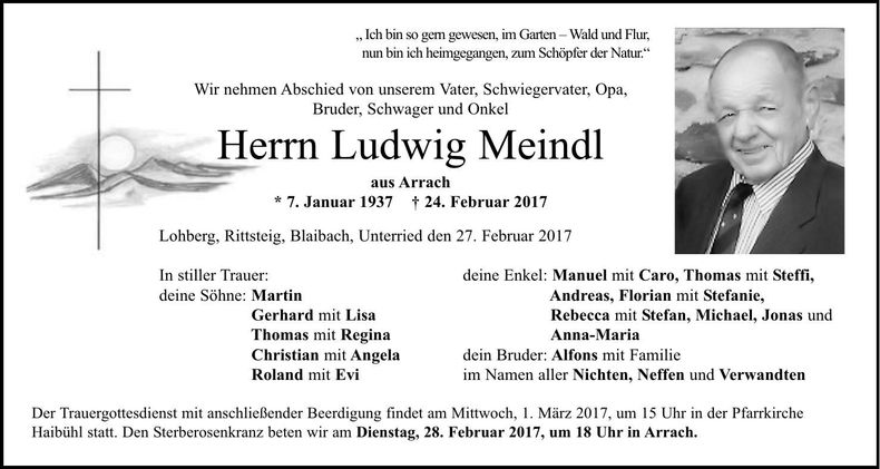 Traueranzeige Ludwig Meindl