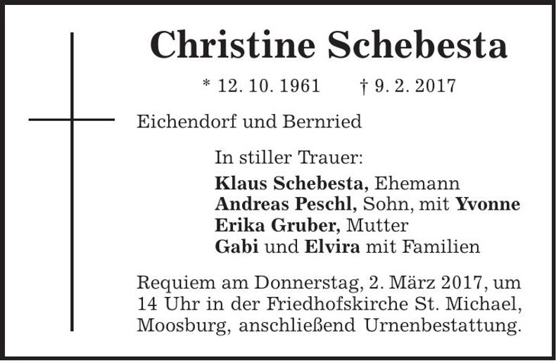 Traueranzeige Christine Schebesta