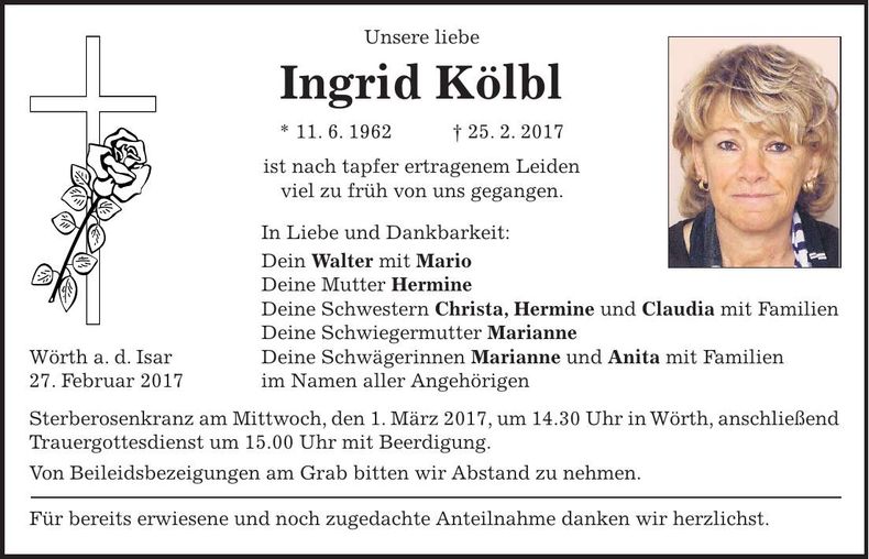 Traueranzeige Ingrid Kölbl