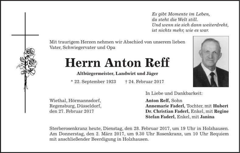 Traueranzeige Anton Reff
