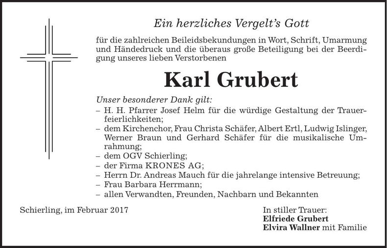 Traueranzeige Karl Grubert