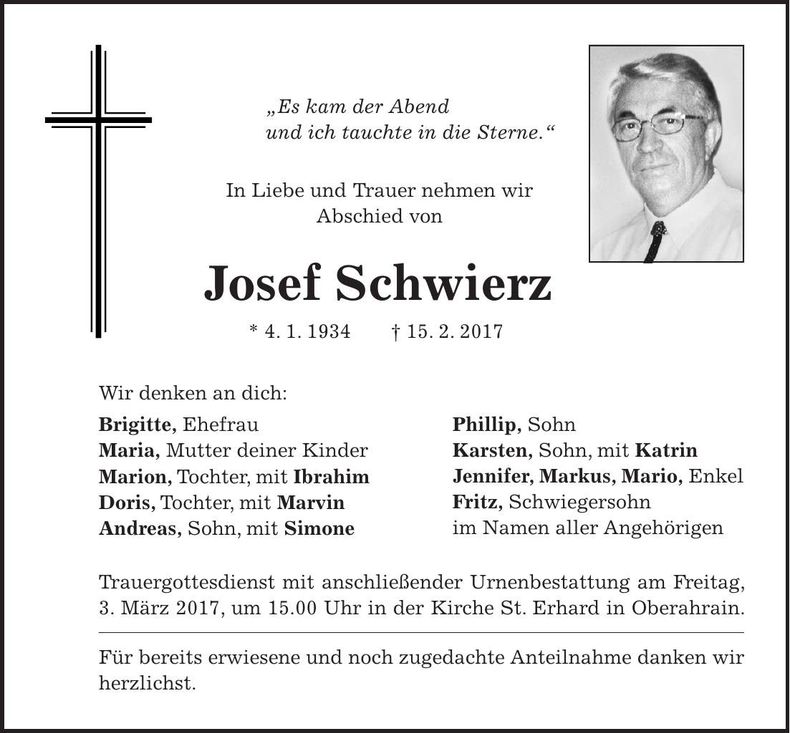 Traueranzeige Josef Schwierz
