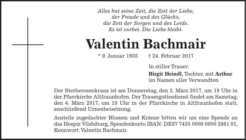 Traueranzeige Valentin Bachmair
