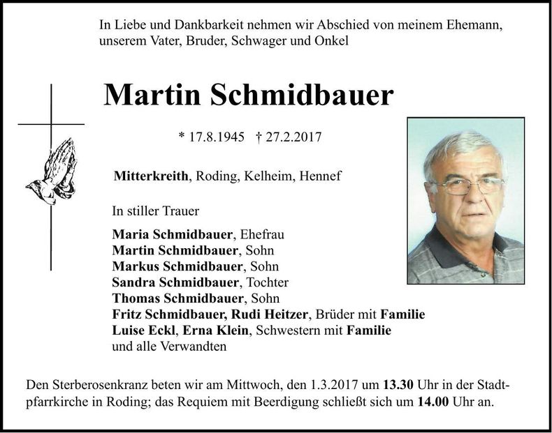 Traueranzeige Martin Schmidbauer