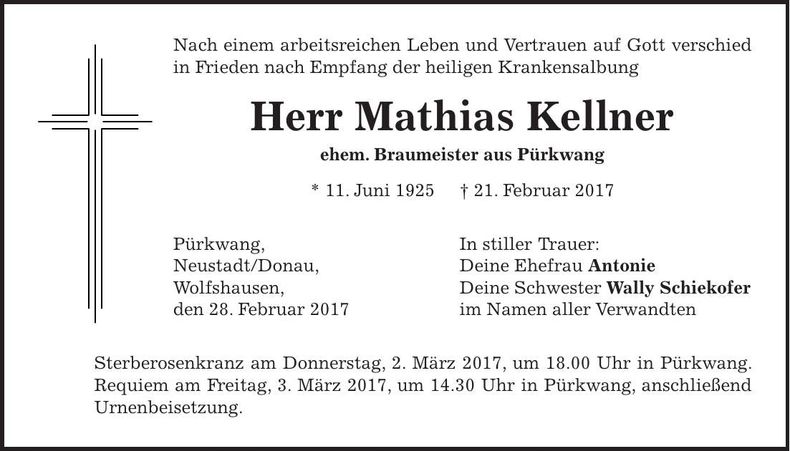 Traueranzeige Matthias Kellner