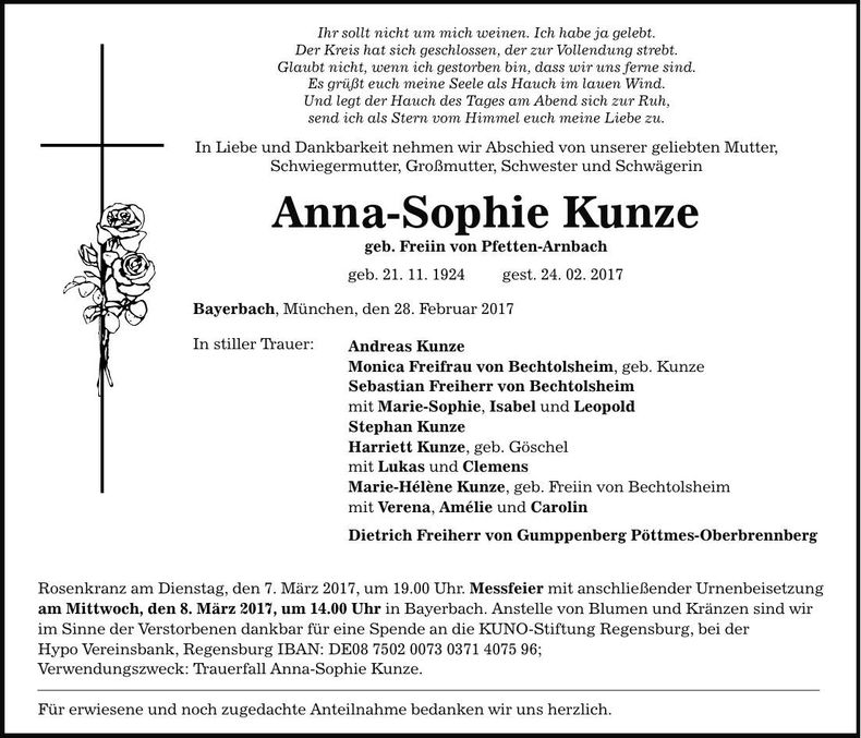 Traueranzeige Anna-Sophie Kunze