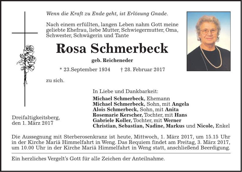 Traueranzeige Rosa Schmerbeck