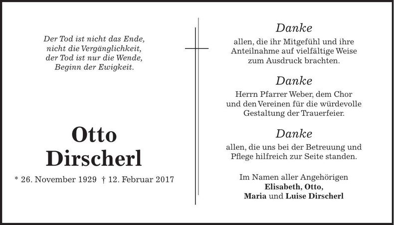 Traueranzeige Otto Dirscherl