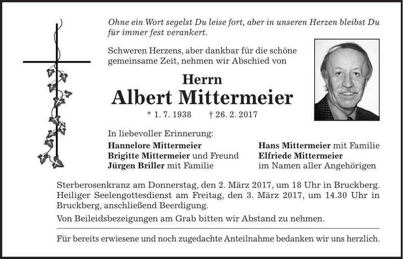Traueranzeige Albert Mittermeier