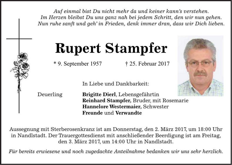 Traueranzeige Rupert Stampfer