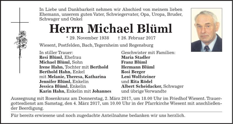 Traueranzeige Michael Blüml