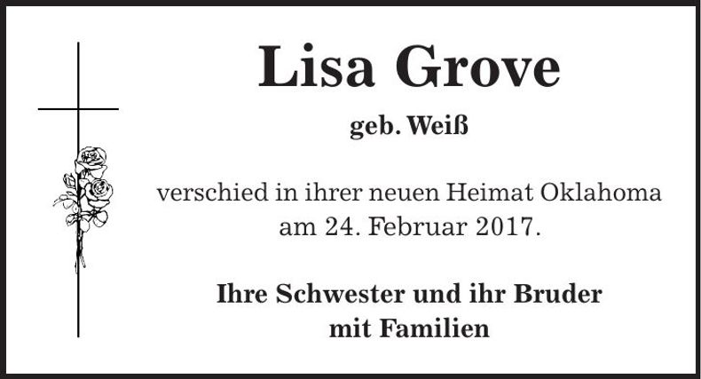 Traueranzeige Lisa Grove
