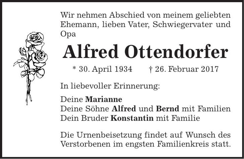 Traueranzeige Alfred Ottendorfer