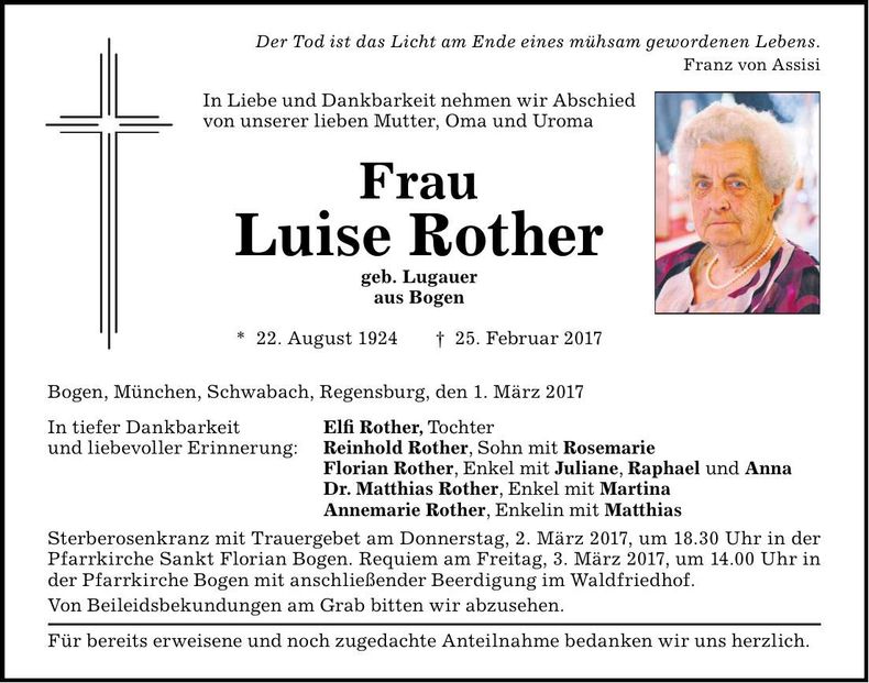 Traueranzeige Luise Rother