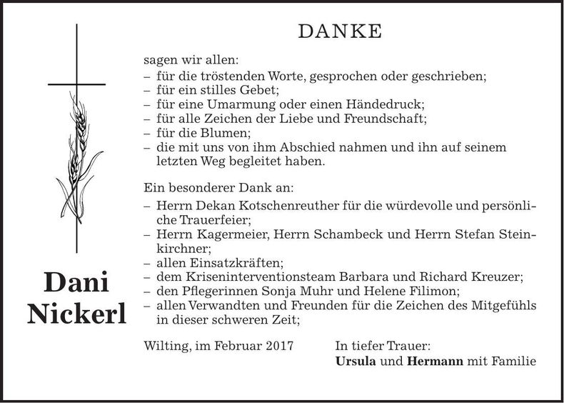 Traueranzeige Daniel Nickerl